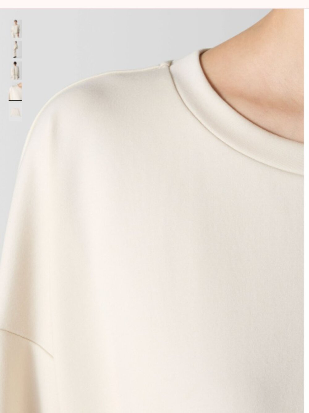 Eileen Fisher Lightweight Ponte Round Neck Top Cream Almond Boxy Long Sleeve – L - Picture 4 of 5